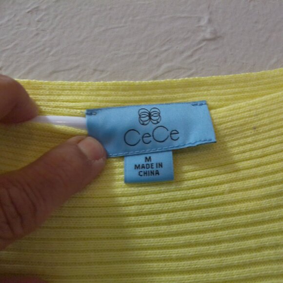CeCe by Cynthia Steffe Yellow Ribbed Boatneck Batwing Top | Size M - Picture 2 of 2